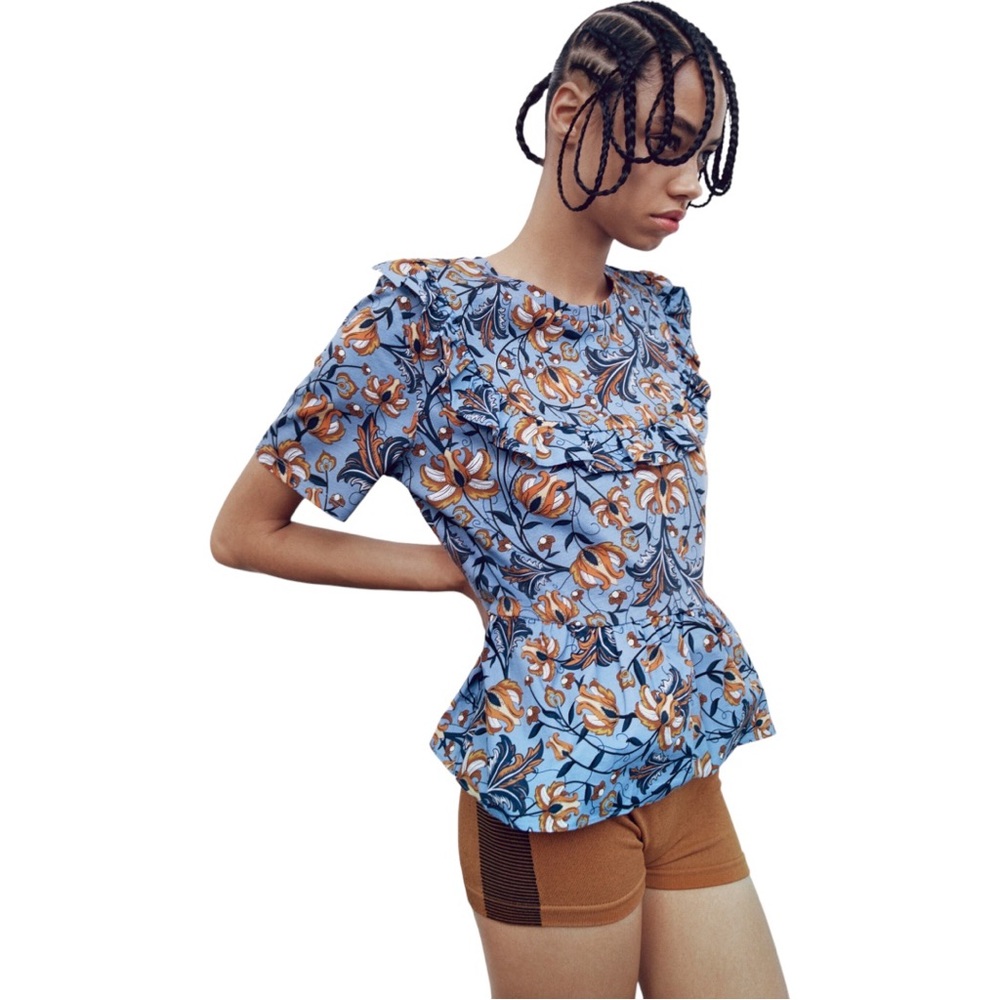Zara Blue Floral Print Peplum Top